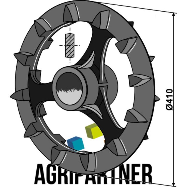 Roue Crosskill 410x70, pour arbre 75, Farmet M11136, Interchangeable