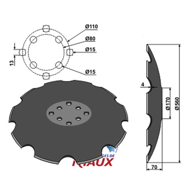 Disque crénelé 560x4 mm, 8 trous, TCS-DIS-537 Agrisem, NIAUX 200