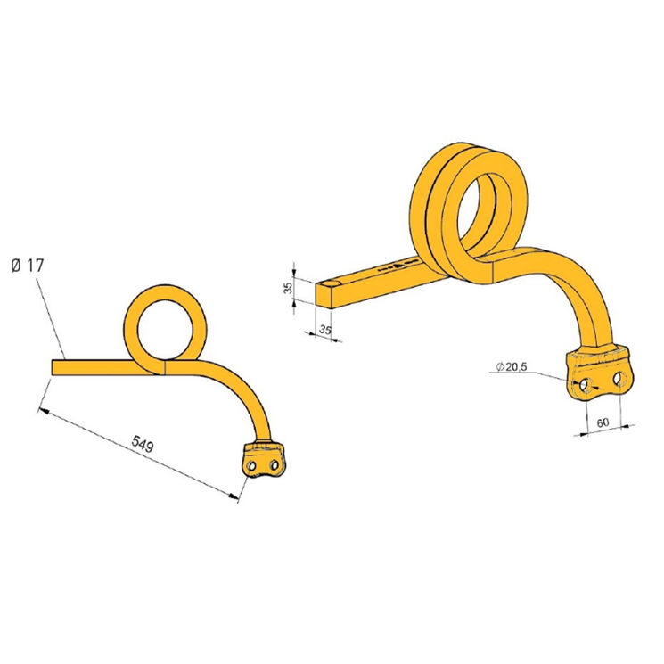 Dent sécurité 3D 35x35mm avant longue, TCS-SR35-511, pour Agrisem Disc-O-Mulch, pièce origine