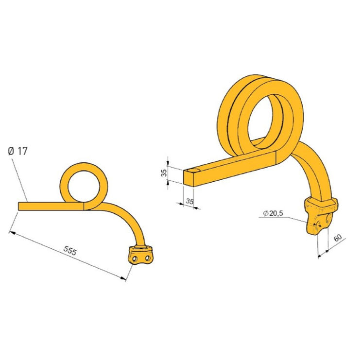 Dent sécurité 3D 35x35mm arrière longue, TCS-SR35-512, pour Agrisem Disc-O-Mulch, pièce origine