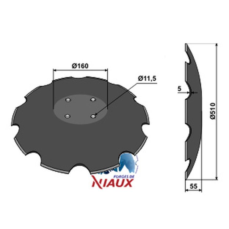 Disque crénelé 510x5 mm, 4 trous, 78201966, Amazone Catros+, NIAUX 200