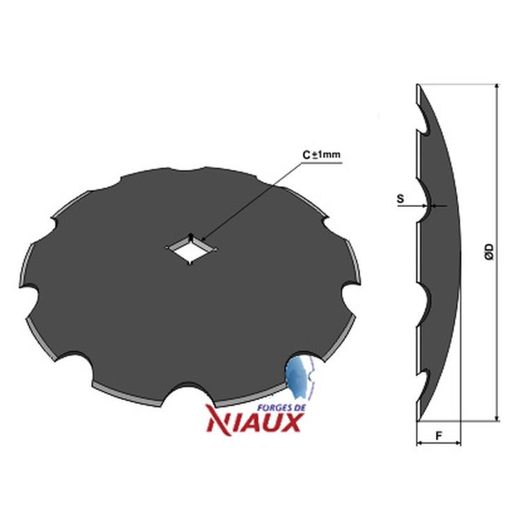 Disque crénelé 710x7 mm, carré de 41 mm, pour cover crop, NIAUX 200