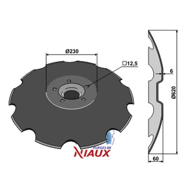 Disque crénelé 620x6 mm, 5 trous, pour Lemken, 3490467, NIAUX 200