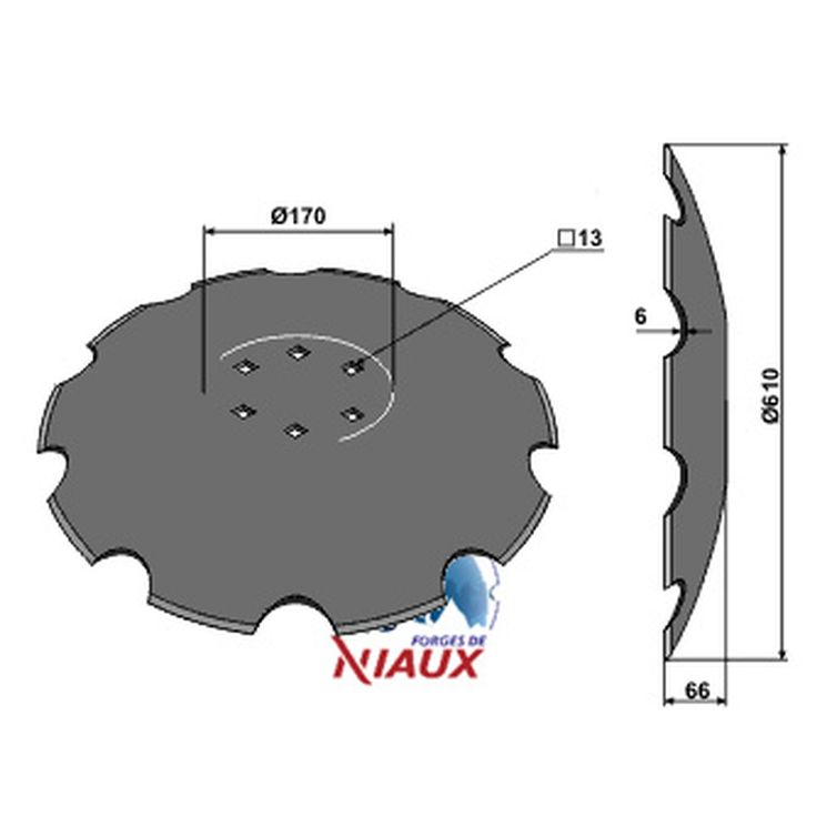 Disque crénelé 620x6 mm, 6 trous, pour Lemken, 3490466, NIAUX 200