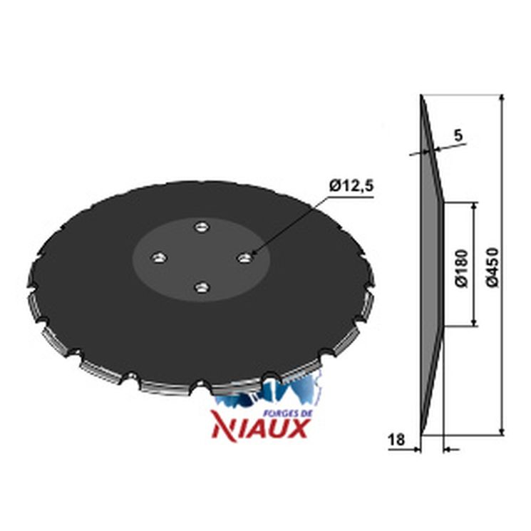 Disque crénelé 455x5 mm, 4 trous, 9031.13.29 pour RABEWERK, NIAUX 200