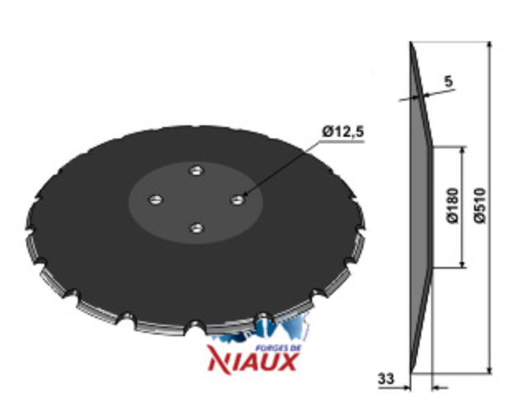 Disque crénelé 510x5 mm, 101-21212, 4 trous, fieldbird Rabewerk, NIAUX 200