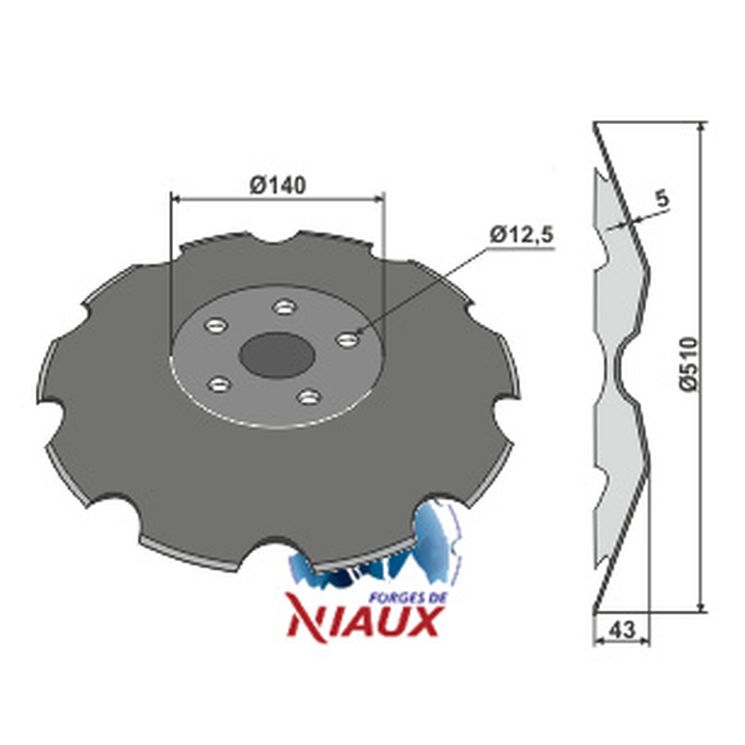 Disque crénelé 510x5 mm, 5 trous, 170097 VADERSTAD Carrier, NIAUX 200