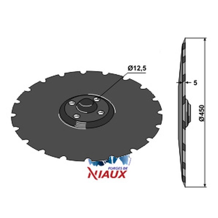 Disque crénelé 450x5 mm, 4 trous, 466947, pour déchaumeur VADERSTAD Carrier, NIAUX 200