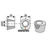 Entretoise excentrique 19x30 mm, diamètre 22 mm, UNIVERSEL, pièce interchangeable
