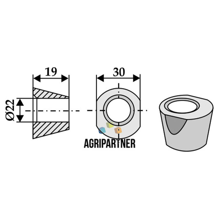 Entretoise excentrique 19x30 mm, diamètre 22 mm, UNIVERSEL, pièce interchangeable