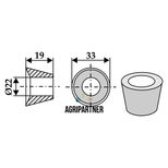 Entretoise centrique 19x33 mm, diamètre 22 mm, pour doigt de fourche 980 mm, UNIVERSEL, pièce interchangeable