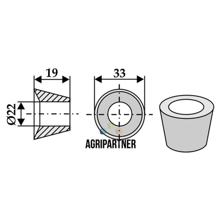 Entretoise centrique 19x33 mm, diamètre 22 mm, pour doigt de fourche 980 mm, UNIVERSEL, pièce interchangeable