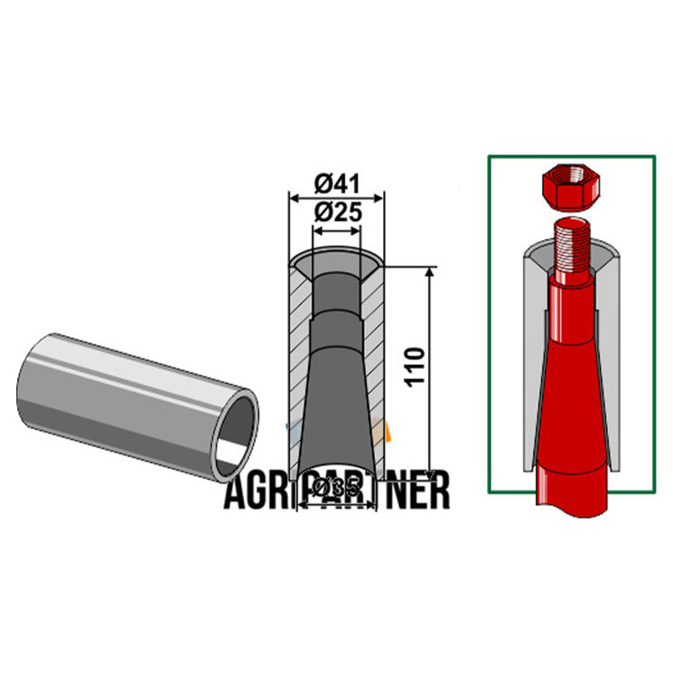 Entretoise à souder 110 mm Ø41x25x35 mm, UNIVERSEL, pièce interchangeable