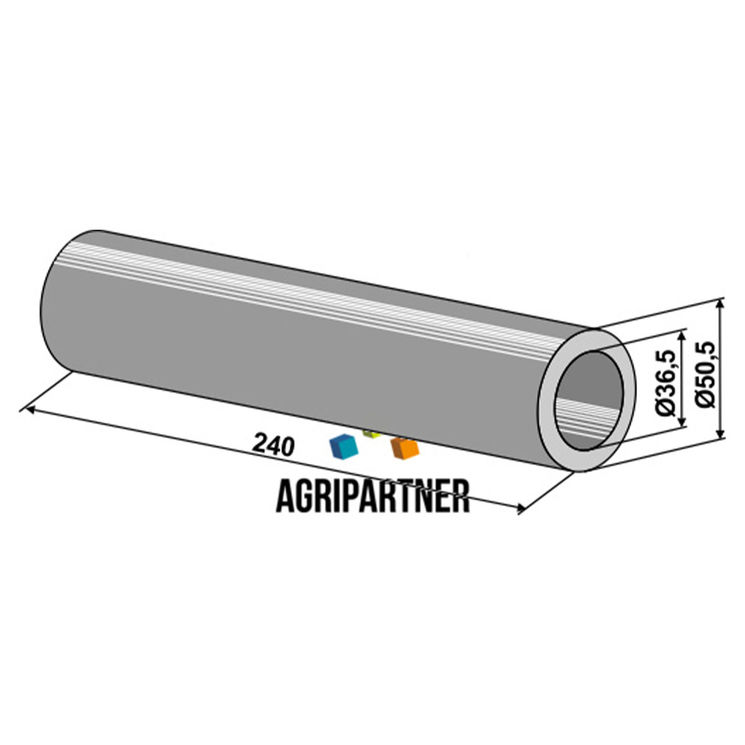 Entretoise à souder 240 mm, Ø36,5x50,5 mm pour dents de chargeurs 850 et 1150 mm Ø35 mm, UNIVERSEL, pièce interchangeable