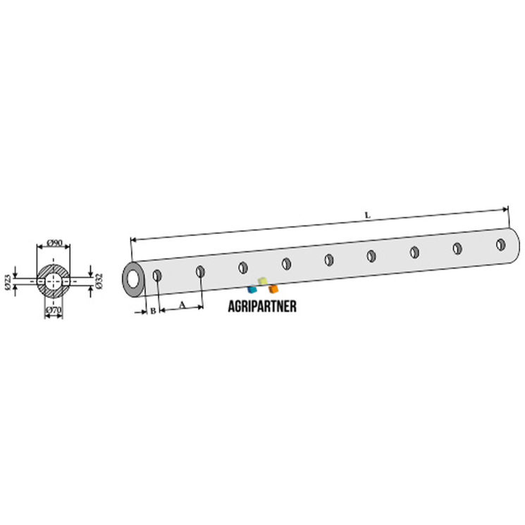 Tubes-support 1700 mm, 9 trous, entraxe 200 mm, pour dents, UNIVERSEL, pièce interchangeable