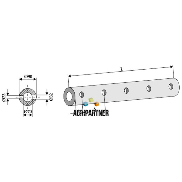 Tubes-support 810 mm, 5 trous, entraxe 185 mm, pour dents, UNIVERSEL, pièce interchangeable