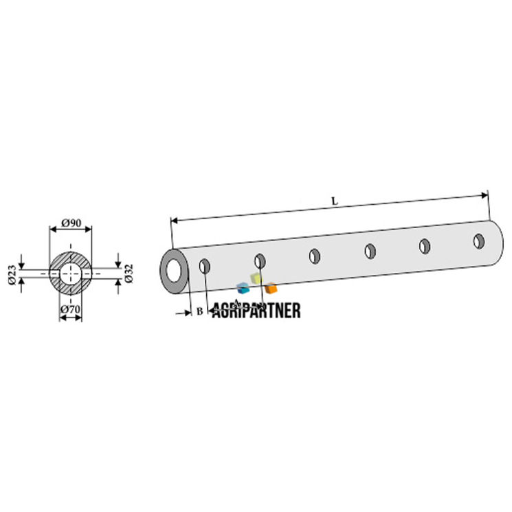 Tubes-support 1200 mm, 6 trous, entraxe 220 mm, pour dents, UNIVERSEL, pièce interchangeable