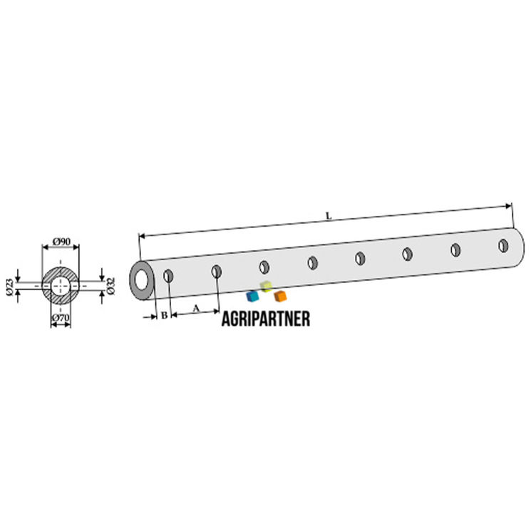 Tubes-support 1500 mm, 8 trous, entraxe 200 mm, pour dents, UNIVERSEL, pièce interchangeable