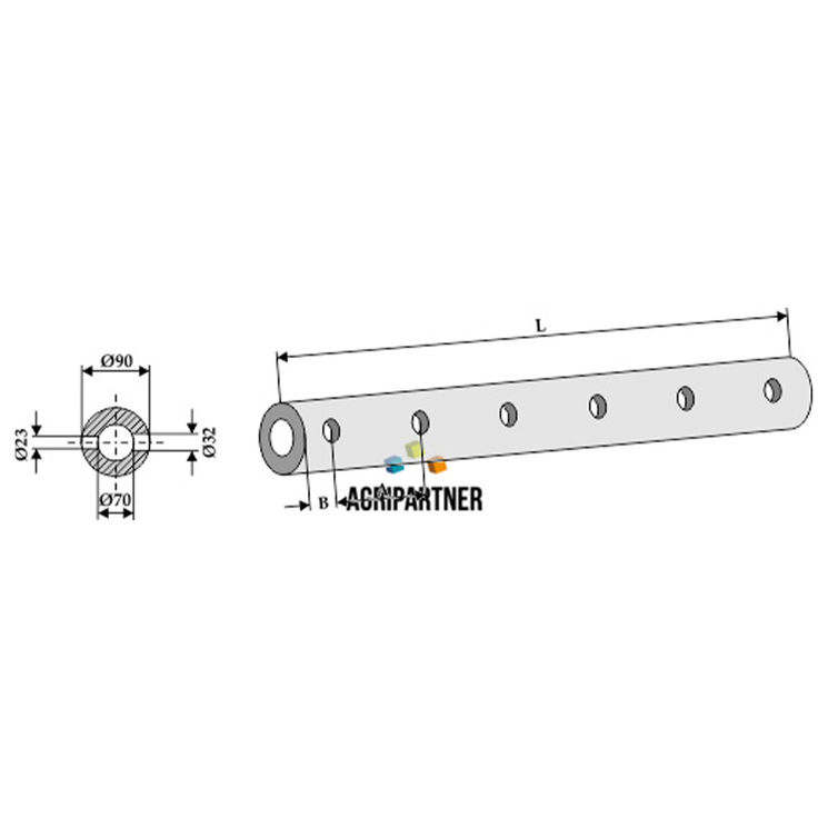 Tubes-support 980 mm, 6 trous, entraxe 185 mm, pour dents, UNIVERSEL, pièce interchangeable