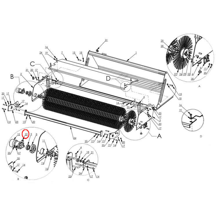 Clavette 8x7x32 mm, pour godet balayeur INTER-TECH, DIN 6888, pièce origine