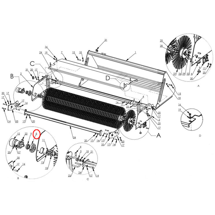 Logement de palier et moteur hydraulique pour godet balayeur INTER-TECH, LZSZ-0.0-00-06.000.00, pièce origine