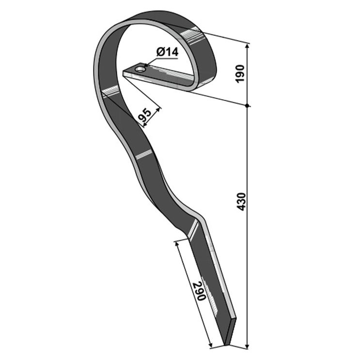 Dent niveleuse HY 70x12 TS gauche, pour bineuse UNIVERSEL, 316131 - 904344 - 35310059, pièce interchangeable