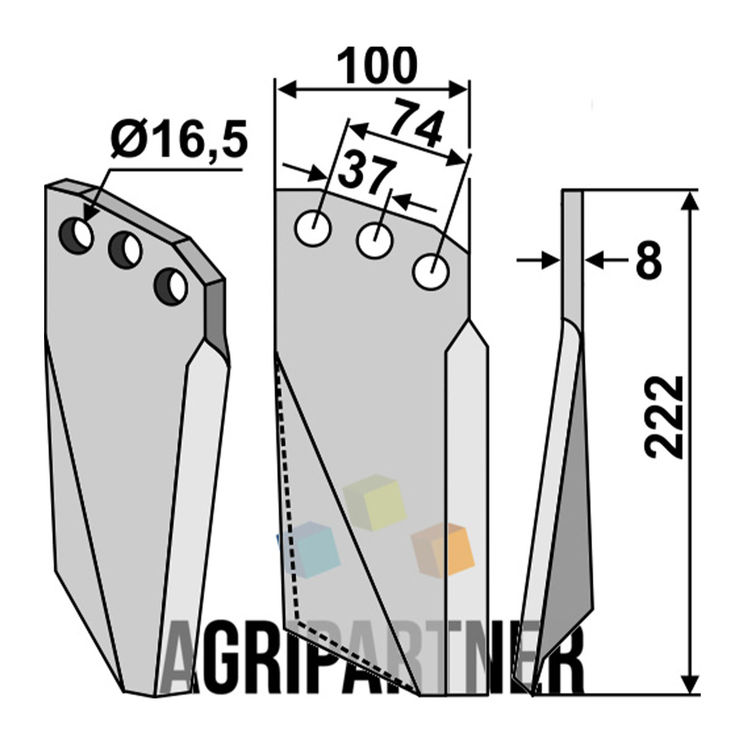 Décrottoir 100x8, pour rototiler Kuhn, 523252 droit, pièce interchangeable