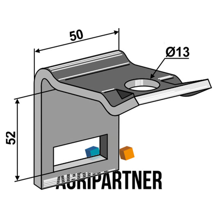 Bride de vibroculteur pour bâti 40x40, dent 32x12, section 50x6mm, pièce interchangeable