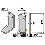 Lame 170x75x6 mm pour rotalabour KUHN, droit, 521063, pièce interchangeable