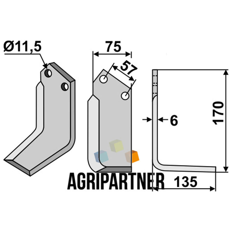 Lame 170x75x6 mm pour rotalabour KUHN, droit, 521063, pièce interchangeable