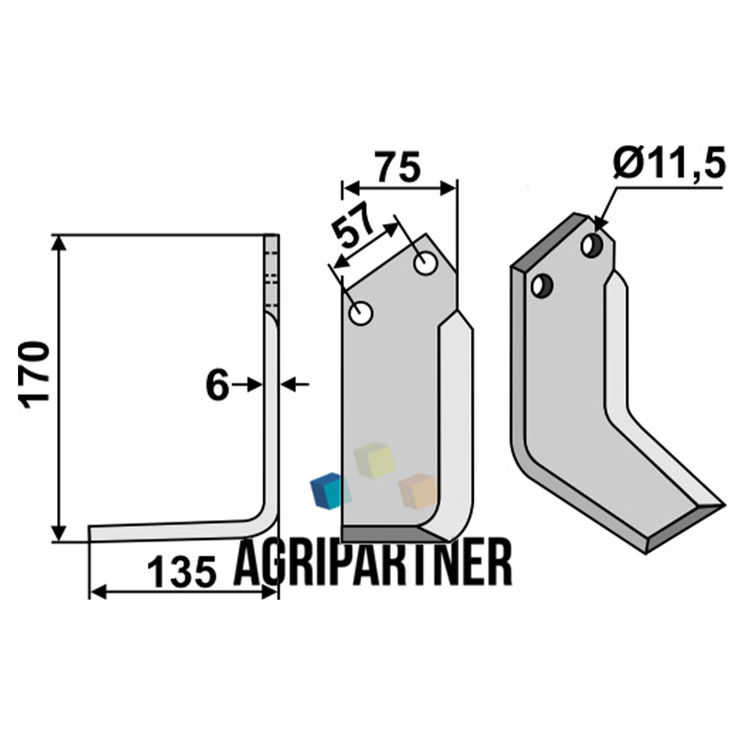 Lame 170x75x6 mm pour rotalabour KUHN, gauche, 521064, pièce interchangeable