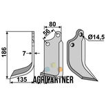 Lame de fraise gauche 186x80x7mm, pour rotalabour MASCHIO - GASPARDO, 02108433, pièce interchangeable