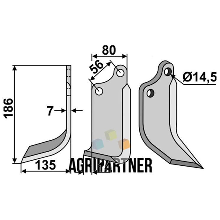 Lame de fraise gauche 186x80x7mm, pour rotalabour MASCHIO - GASPARDO, 02108433, pièce interchangeable