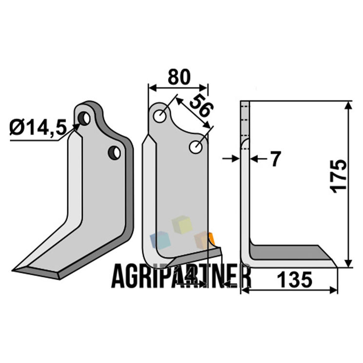 Lame droite 175x135 mm, plaque 80x7 mm, pour rotalabour MASCHIO - GASPARDO, 02108430, pièce interchangeable