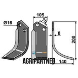 Lame hélicoïdale G, 200x140x8, droite, pour rotavator Howard & Kongskilde, 73000109344V, pièce interchangeable