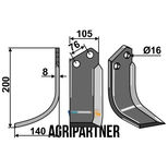 Lame hélicoïdale G, 200x140x8, gauche, pour rotavator Howard & Kongskilde, 73000109343V, pièce interchangeable