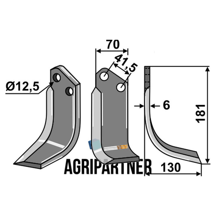 Lame de fraise 181x70x6 mm, droit, pour rotavator KUHN, K1620010, pièce interchangeable