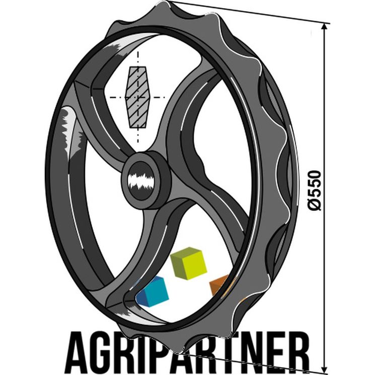 Roue ondulée Cambridge Ø550x60 mm, pour rouleau Dal-Bo, 15484, pièce interchangeable 
