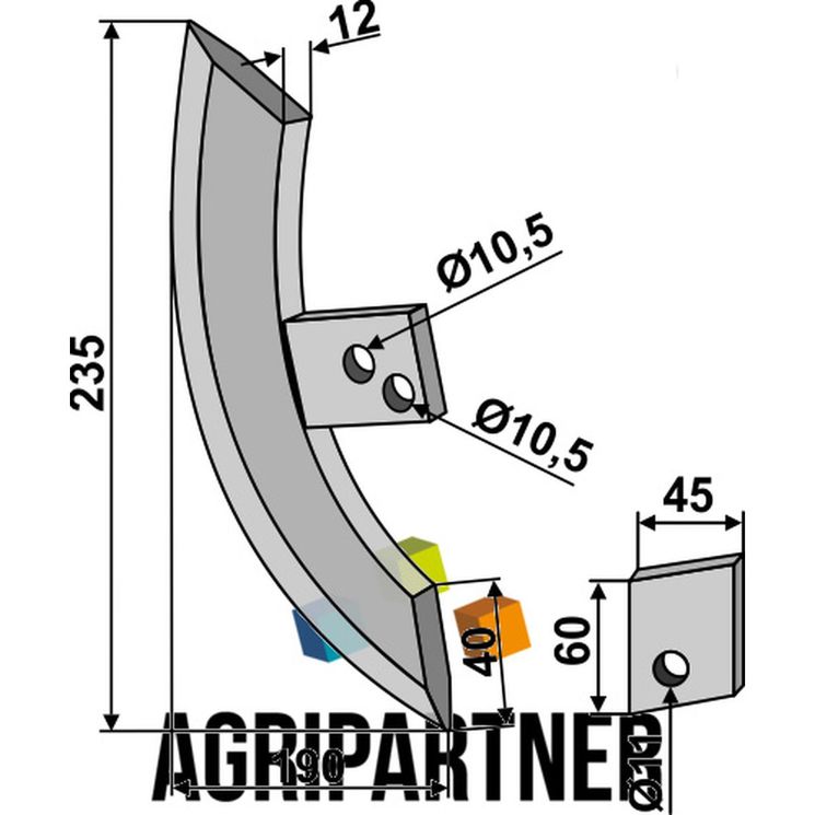 Soc de semis 235x190x12 mm, hauteur 40 mm, trou 10,5 mm, pour semoir FIONA, 2137301 - 2.137.301, pièce interchangeable