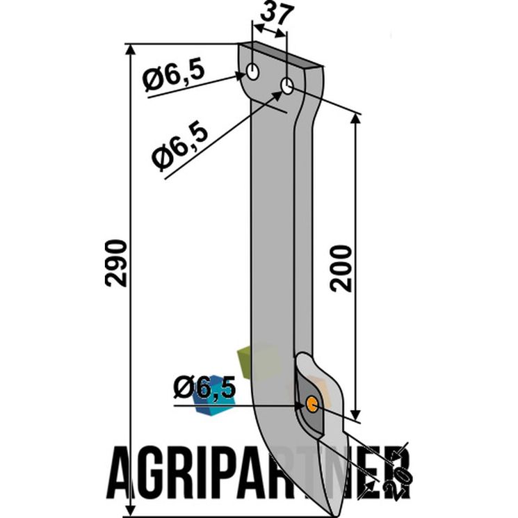 Soc de semis 290x20 mm, entraxe 200x37 mm, trou 6,5 mm, pour semoir FIONA, 3137012 - 3.137.012, pièce interchangeable