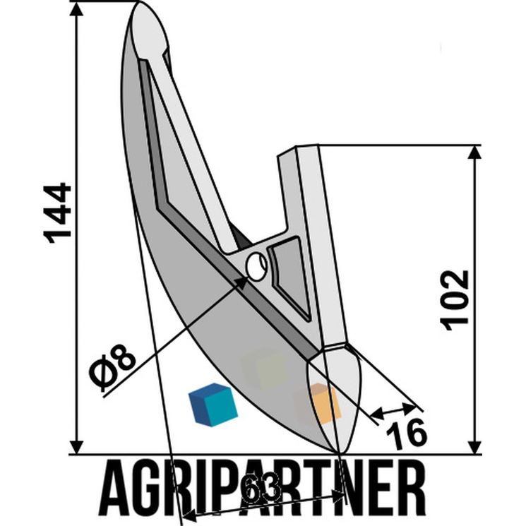 Soc 144x63x16 mm, trou Ø8 mm, pour semoir KONGSKILDE NORDSTEN, 36066A, 25085, pièce interchangeable