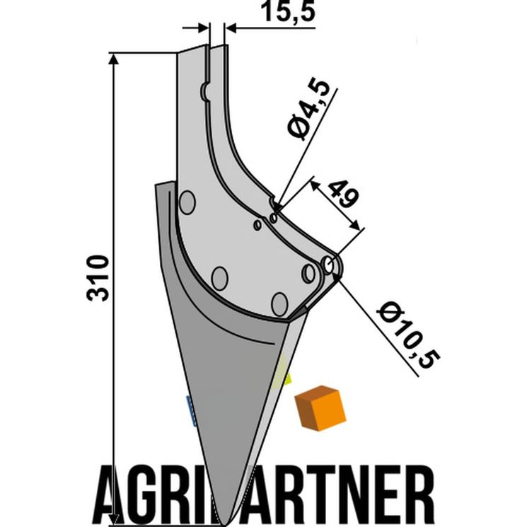 Soc 310 mm, entraxe 49 mm, trous Ø 4,5 / 10,5 mm, écartement 15,5 mm, pour semoir KLEINE, KL810187, 19-461-25 - 1946125, pièce interchangeable