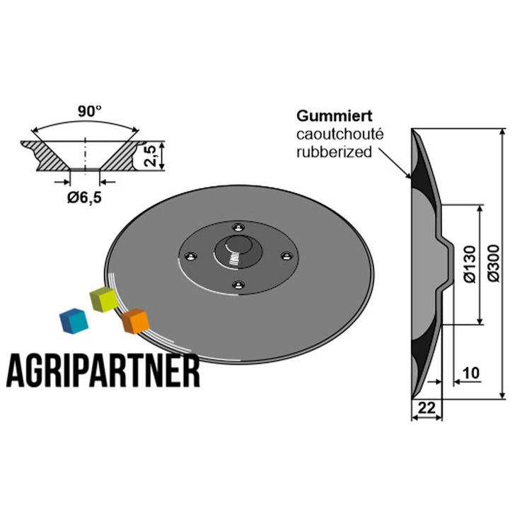 Disque semeur surmoulé 300x3mm, K3000080 pour semoir Kuhn, pièce interchangeable