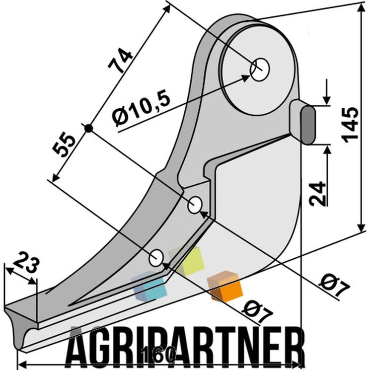 Soc entraxe 74x55 mm, trous Ø10,5 mm et Ø7 mm, pour semoir KVERNELAND - ACCORD, 850814, pièce interchangeable