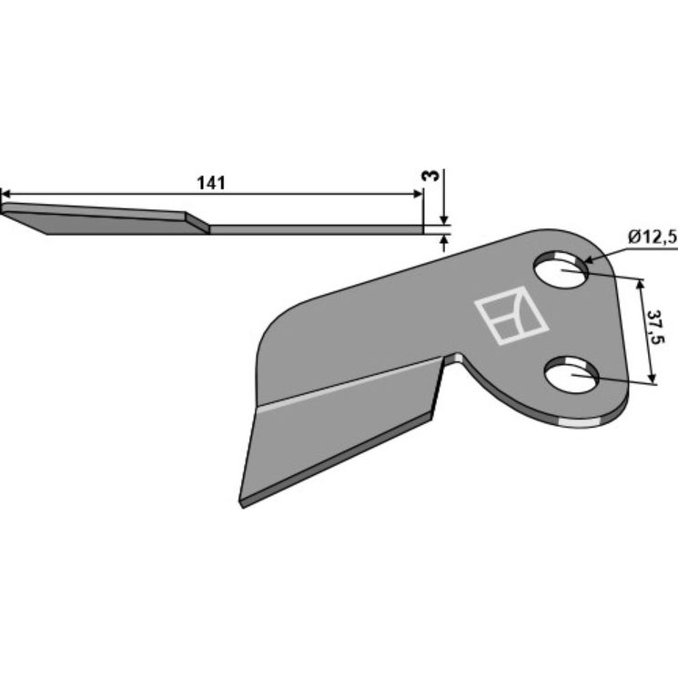 Décrottoir, Racloir 131x3mm Ø12,5 entraxe 37,5mm pour LEMKEN, gauche, 34910005, pièce interchangeable