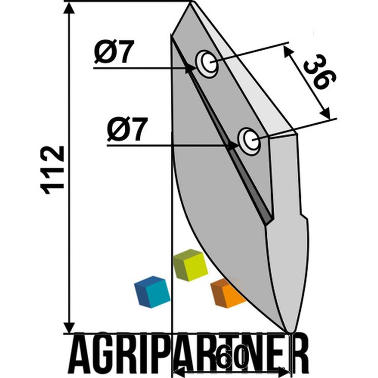 Soc 112x60 mm, entraxe 36 mm, trous Ø7 mm, pour semoir LEMKEN - HASSIA, TR124, pièce interchangeable