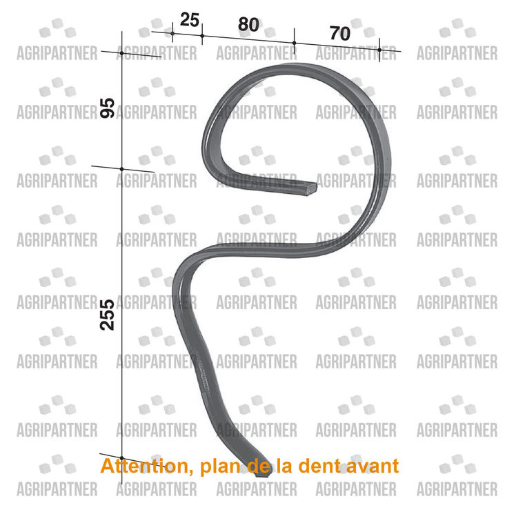 Dent vibrex 25x8mm, avant nue, pour vibroculteur Rau, RG00012158, pièce interchangeable