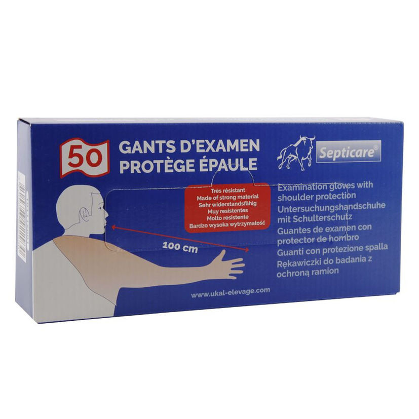 Boîte de 50 gants de vêlage polyéthylène protège épaule 100 cm, SEPTICARE