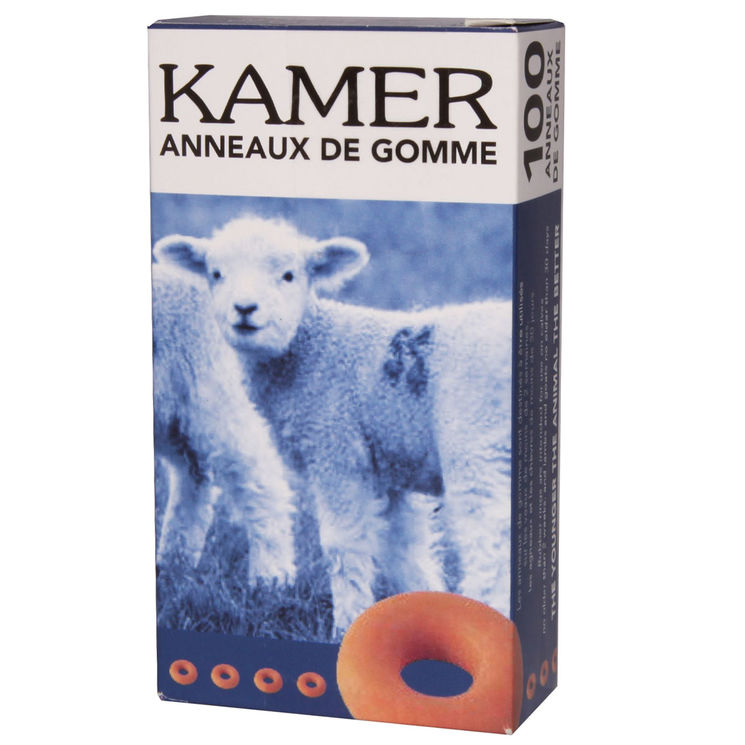 Boîte de 100 anneaux de gomme orange, pour caudectomie et castration, KAMER