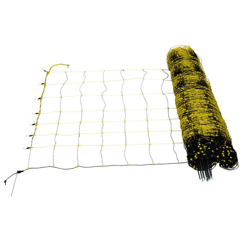 Filet électrifiable 90cm x 50m jaune/noir avec 14 piquets pour moutons, HORIZONT